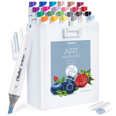 Ohuhu Kaala Slim Broad and Fine Dual Tips Alcohol Art Markers - 24 Basic Colors low price