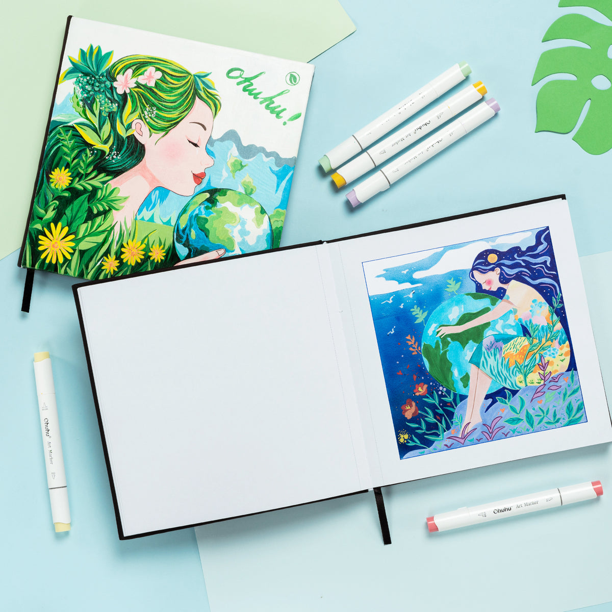 Ohuhu Bleedproof Double-Sided Marker Pad with PU Cover free delivery
