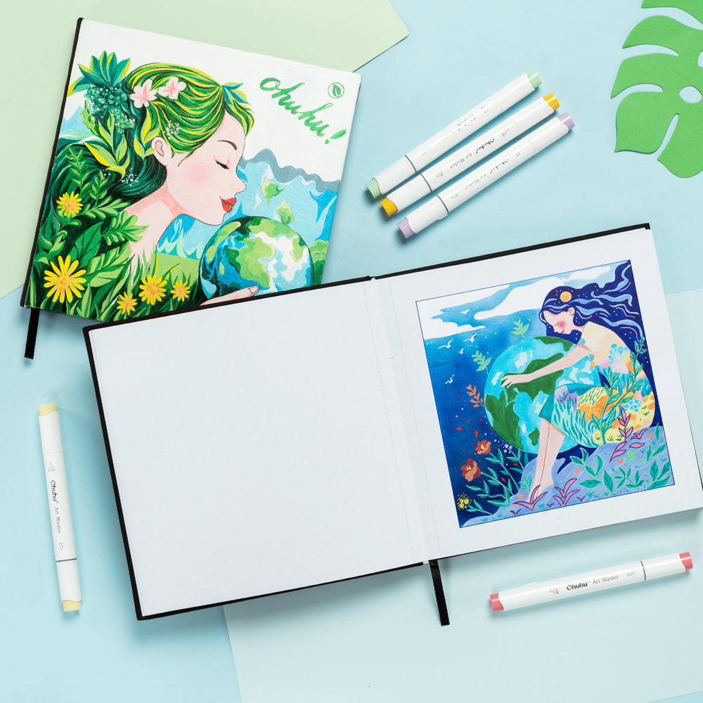 Ohuhu Bleedproof Double-Sided Marker Pad with PU Cover free delivery