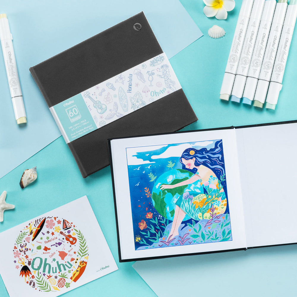 Ohuhu Bleedproof Double-Sided Marker Pad with PU Cover free delivery
