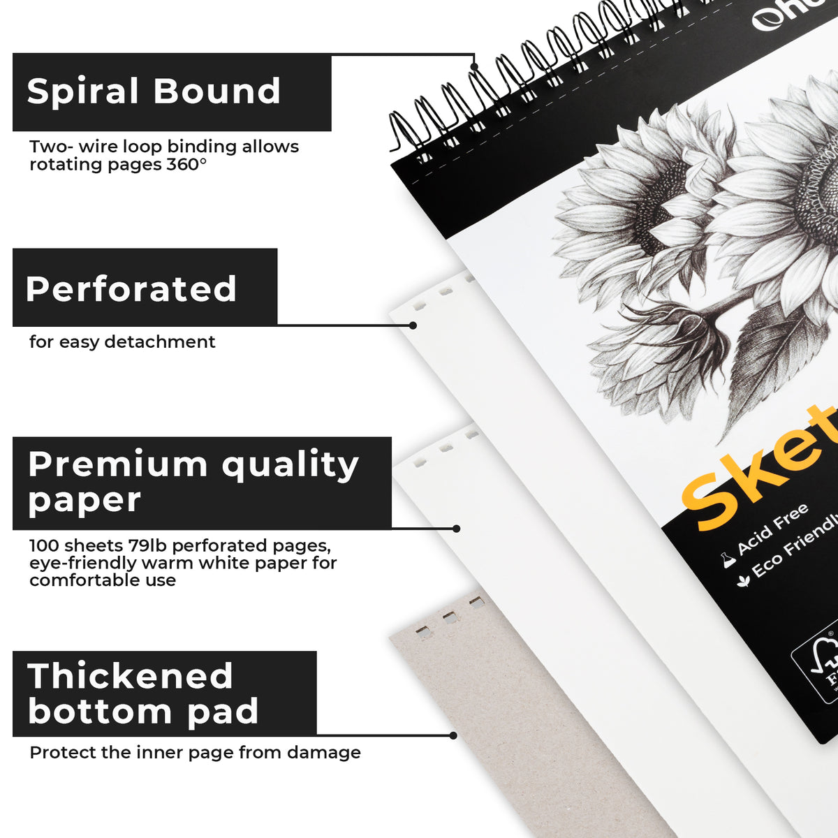 Ohuhu Tear Resistant Bamboo Fiber Drawing Sketchbook US delivery