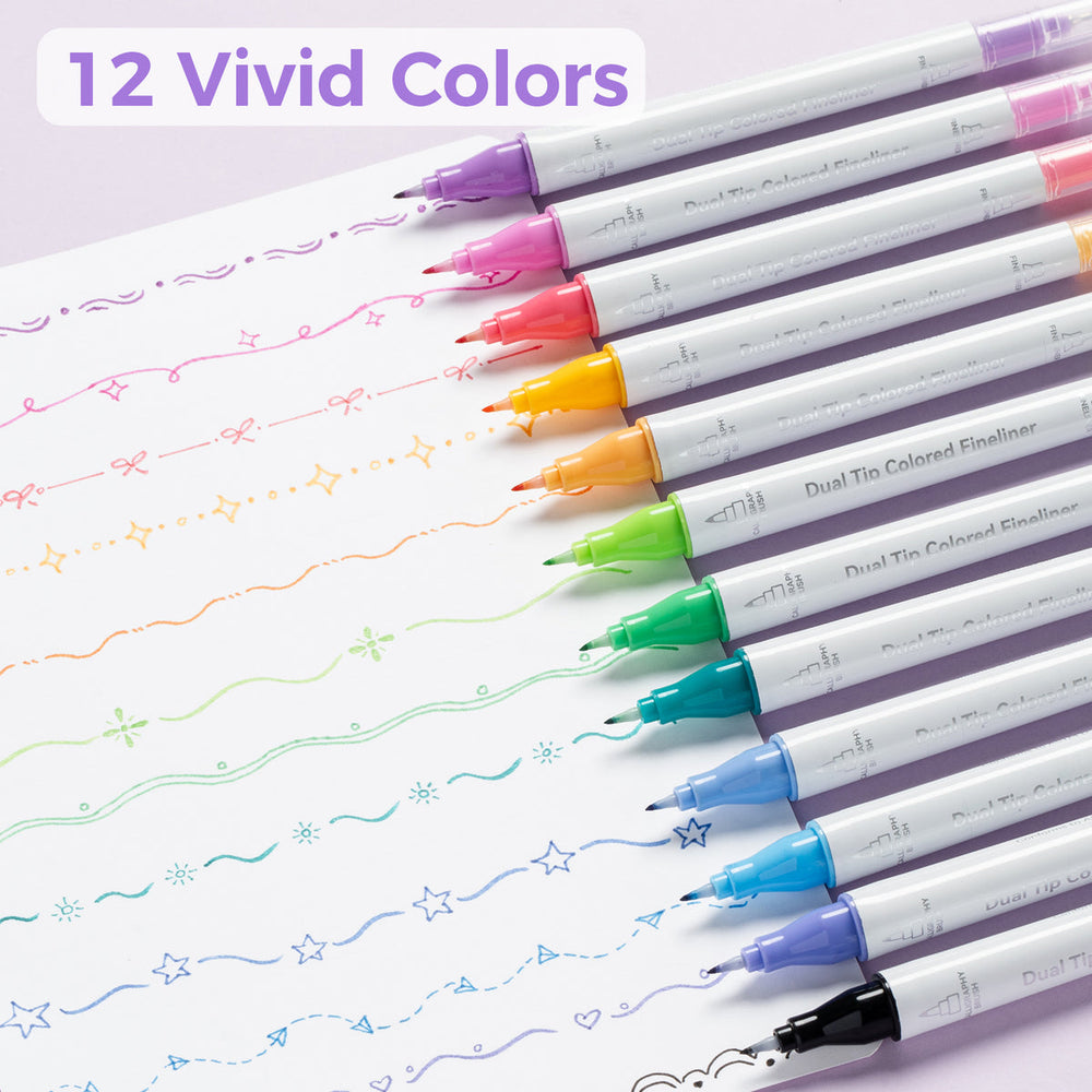 Ohuhu Colored Fineliner & Brush Pens, 12 Colors best price