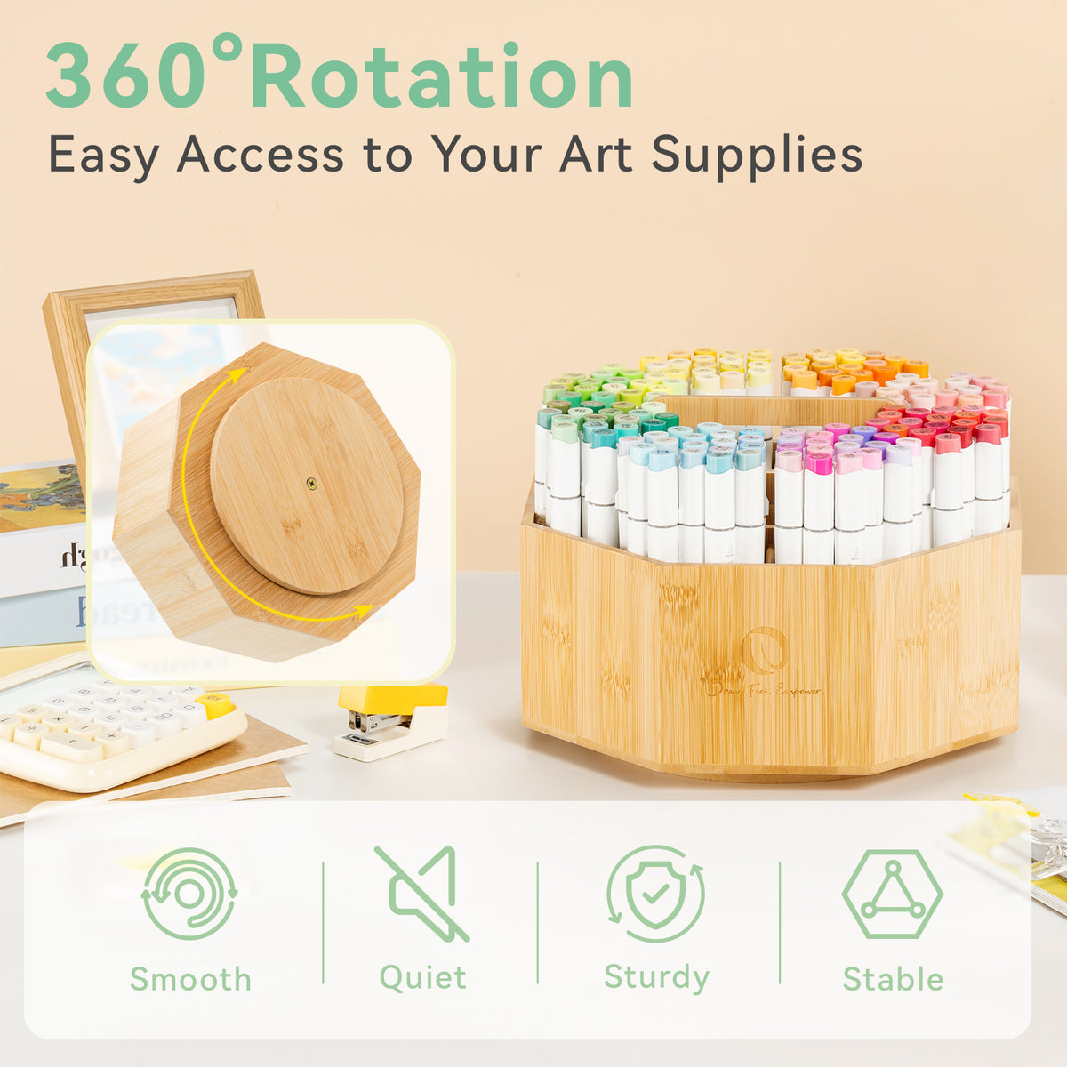 Ohuhu 360° Bamboo Rotating Marker Organizer free delivery