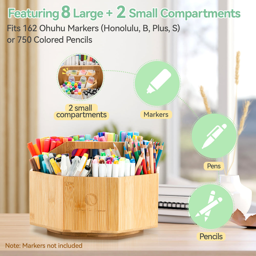 Ohuhu 360° Bamboo Rotating Marker Organizer free delivery