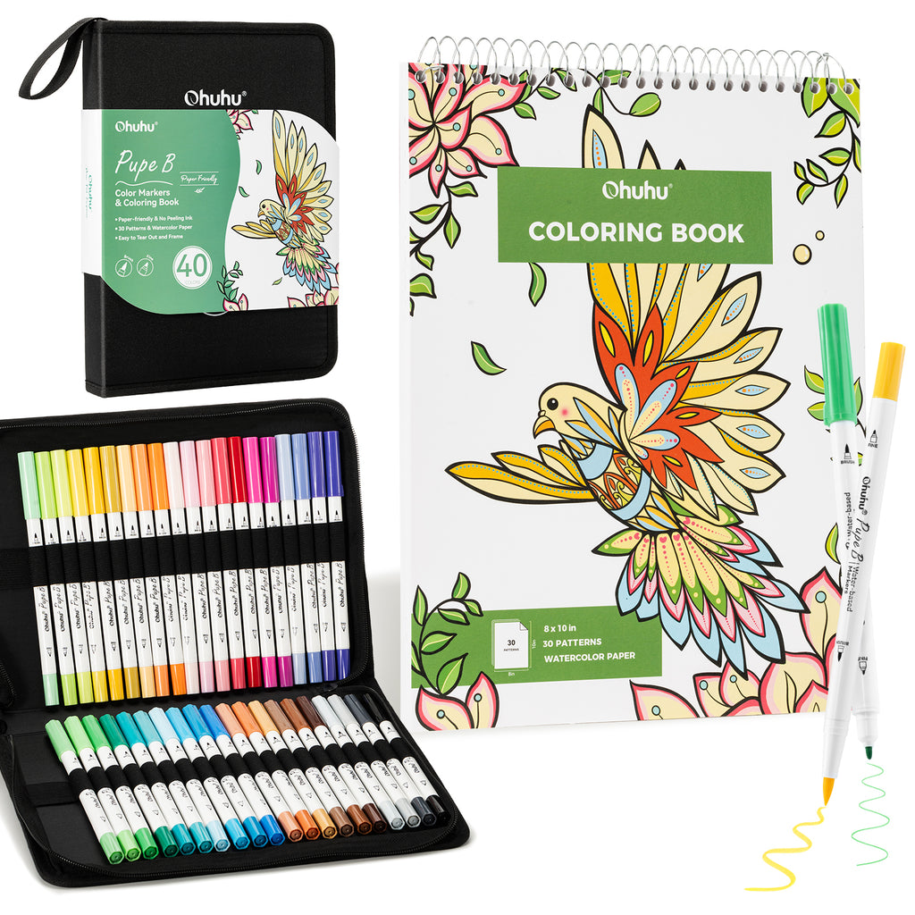 Ohuhu Pupe B 40 Paper-friendly (No Peeling)  Markers＆ Coloring Book Set near me