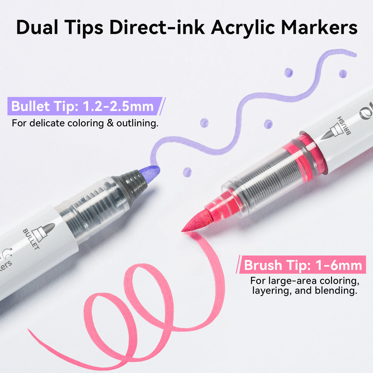 Ohuhu 24 Colors Brush & Bullet Automatic Ink Control Acrylic Markers - Waimoku best price
