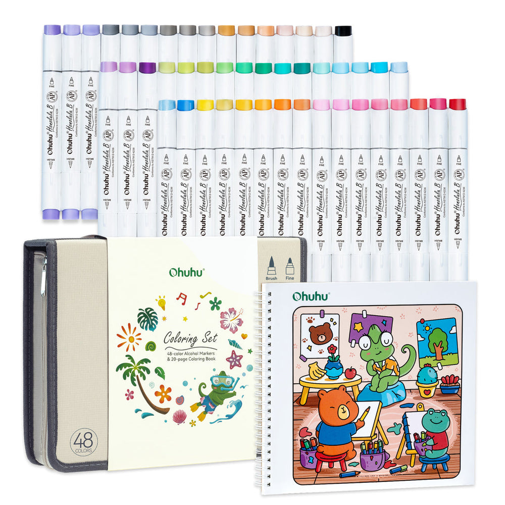 Ohuhu Honolulu B 48 Colors Alcohol Markers with Coloring Book free delivery