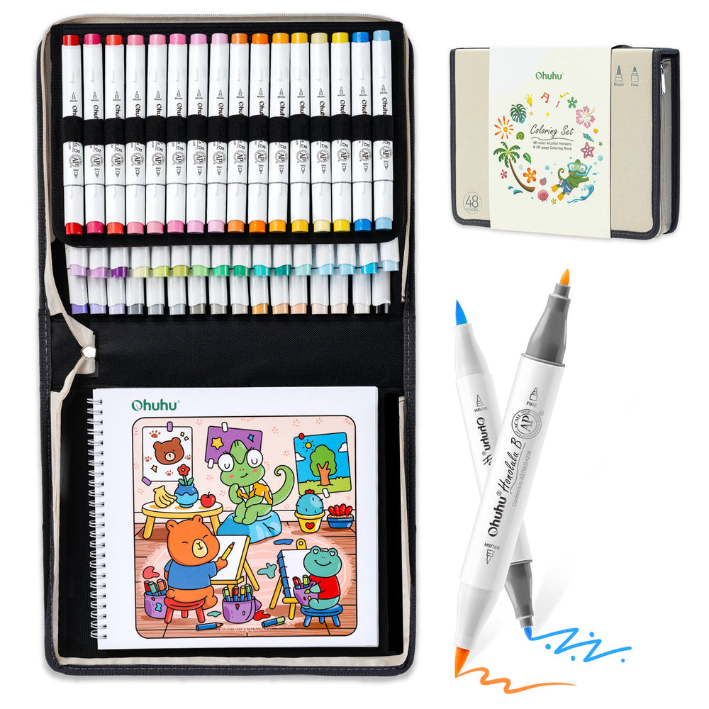 Ohuhu Honolulu B 48 Colors Alcohol Markers with Coloring Book free delivery