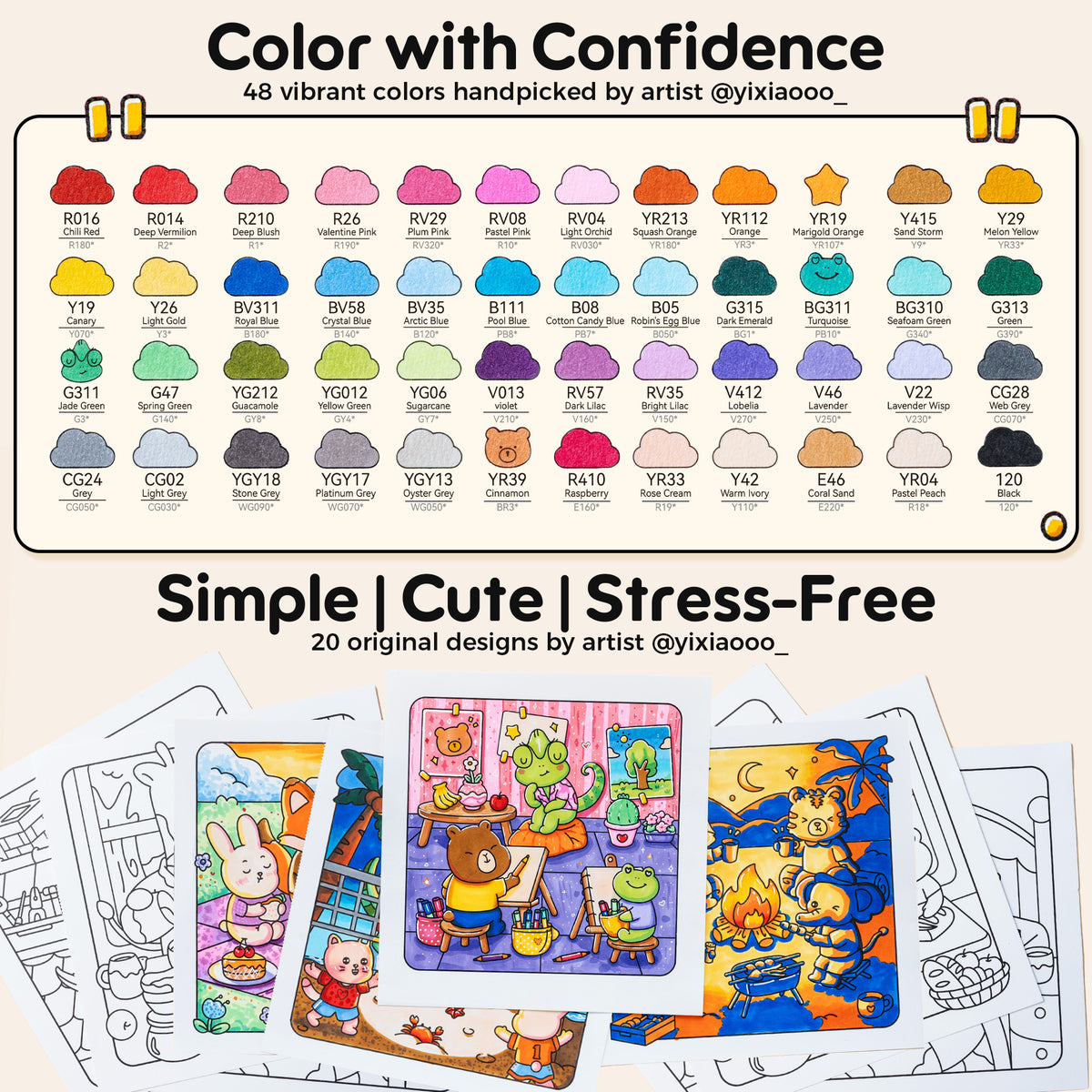 Ohuhu Honolulu B 48 Colors Alcohol Markers with Coloring Book free delivery
