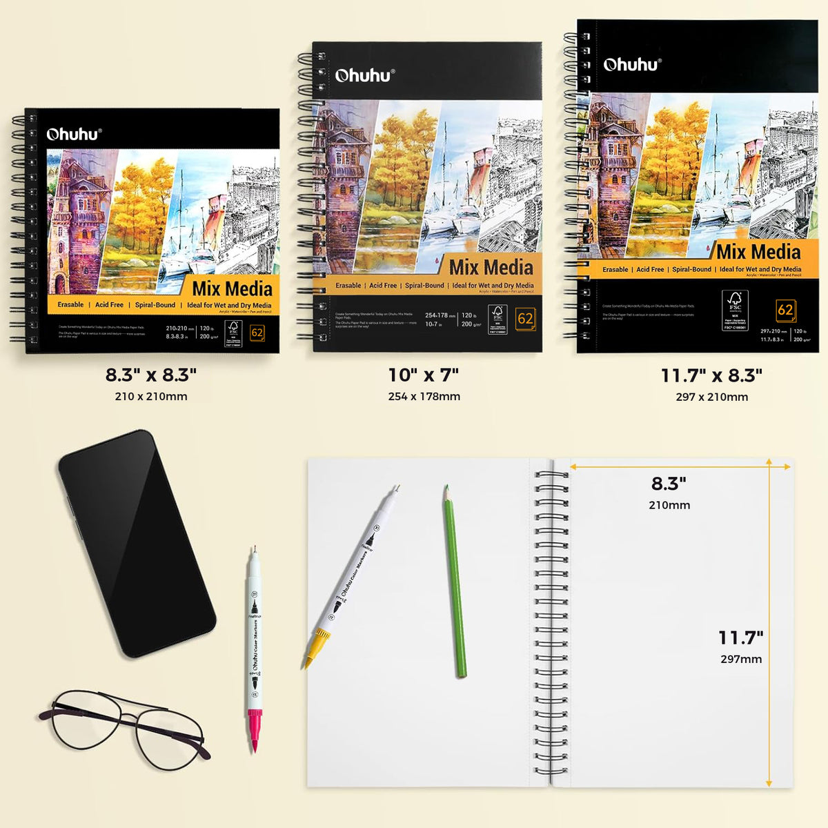 Ohuhu Spiral-Bound Mix Media Pad for Multiple Techniques low price