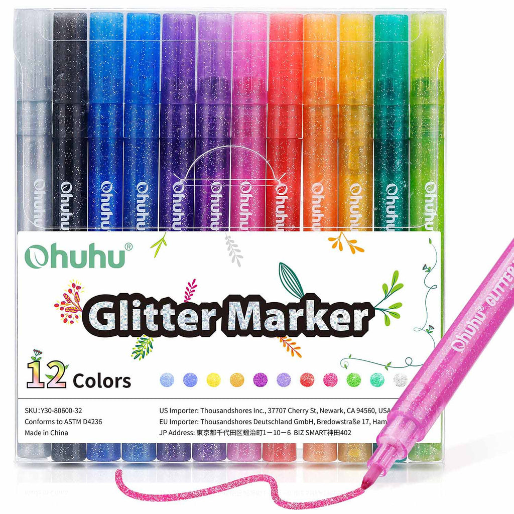Ohuhu Water-Based Glitter Metallic Marker Pens, 12 Shimmer Colors free delivery