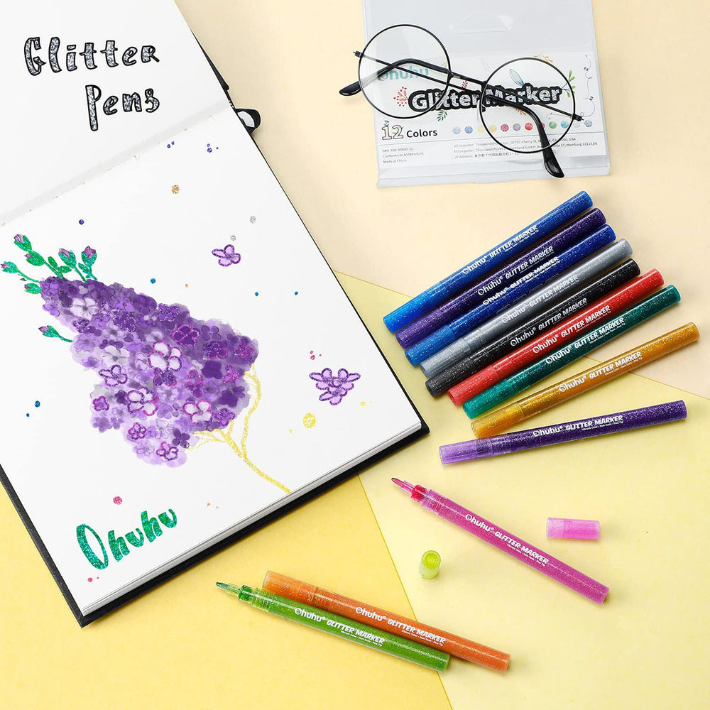 Ohuhu Water-Based Glitter Metallic Marker Pens, 12 Shimmer Colors free delivery