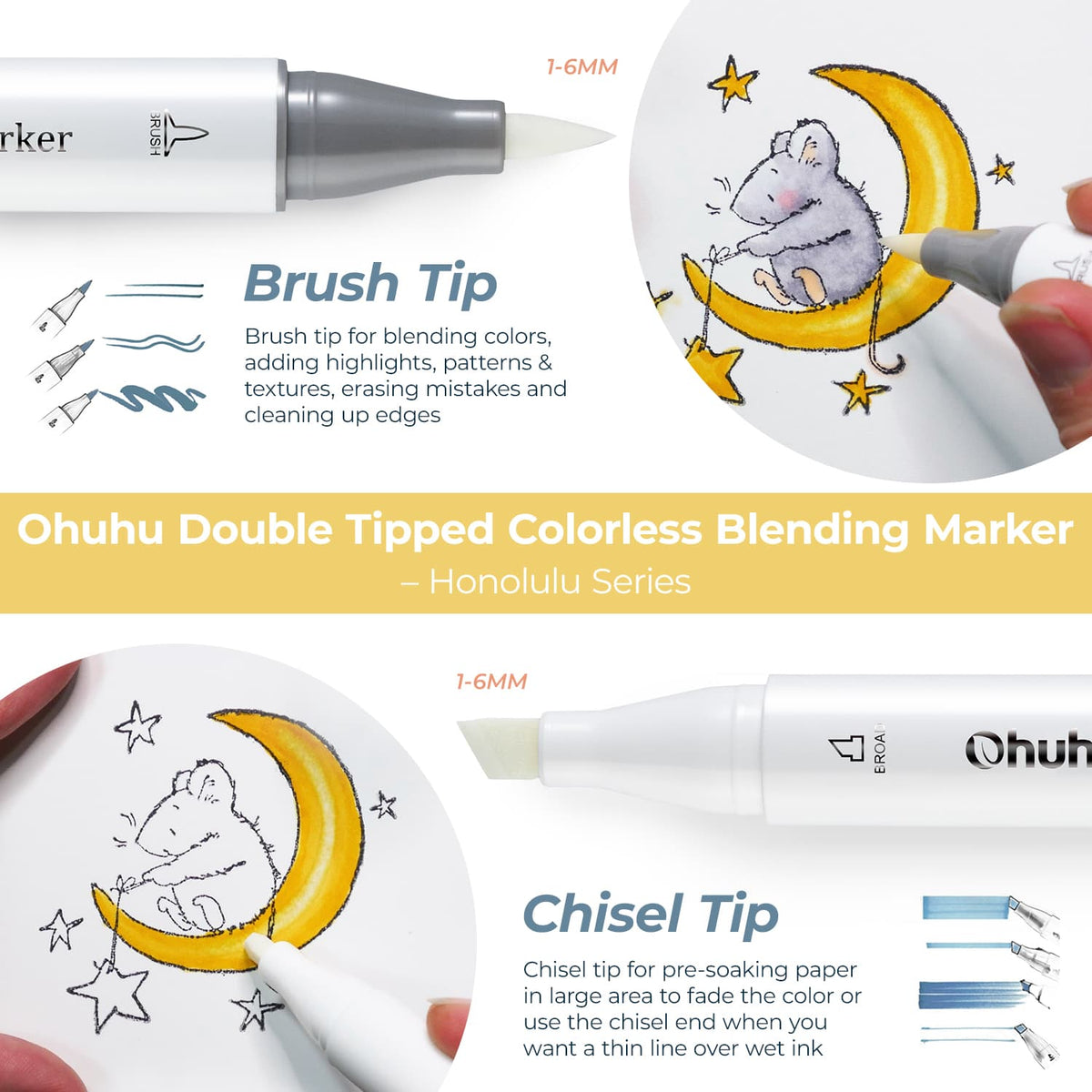 Ohuhu Honolulu Colorless Blender Marker - Pack of 6 low price