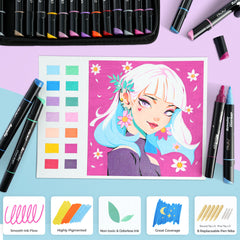 Ohuhu Dual Nib Waterproof Acrylic Pen 30 / 60 / 90 Colors - Kakaako low price