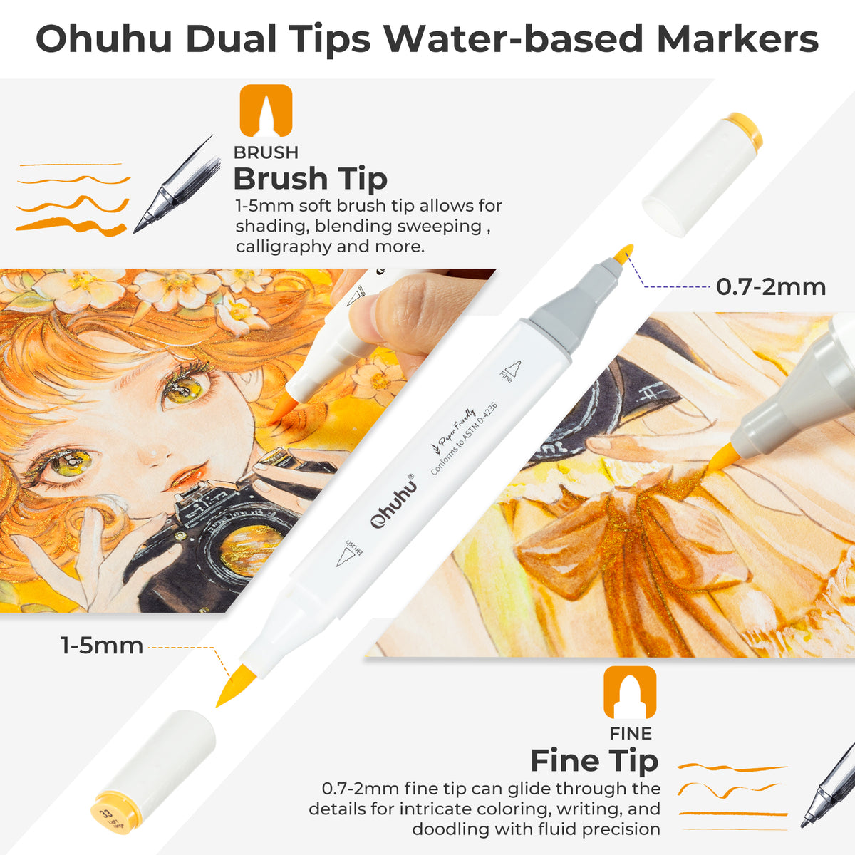 Ohuhu Paper-friendly (No Peeling) Markers Water-based 60 Colors low price